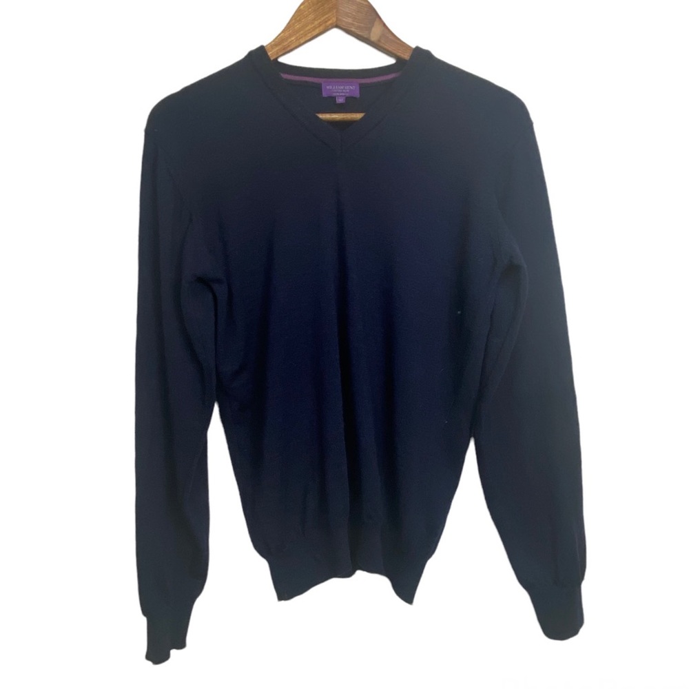 William Hunt Navy Blue V-Neck Wool Sweater Medium